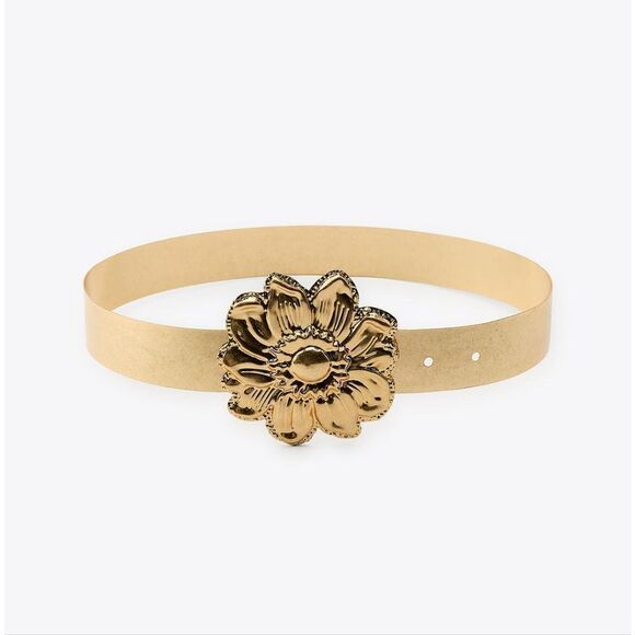 Nwt Zara BLOGGER\'S FAVE! Zara Gold Metal Flower Belt NWT Size 30 main image 5